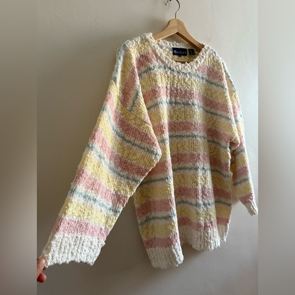 Vtg Allison Smith II Sherbet / Pastel Striped Sweater, Textured Yarn, Size Large - Picture 6 of 16